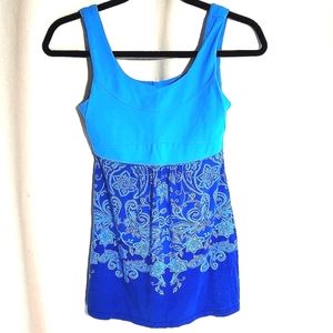 Athleta Blue Floral Tank Workout Gym Yoga Top Size XS